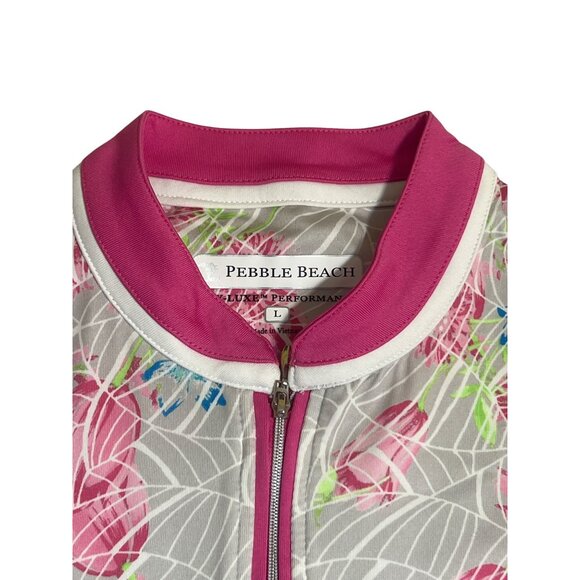 Pebble Beach Dry-Luxe Performance Sleeveless Shirt Pink Gray Floral Zipper Sz L - Picture 4 of 5
